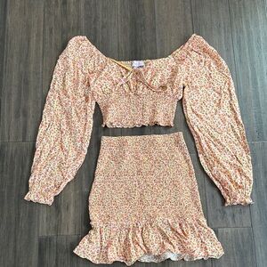 Smocked Floral Two-Piece Skirt Set